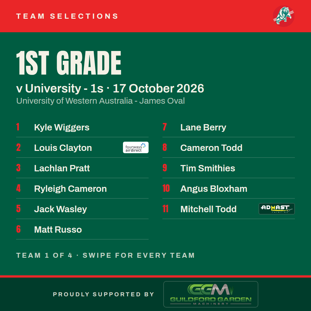 1st Grade v University - 1s: Kyle Wiggers, Louis Clayton, Lachlan Pratt, Ryleigh Cameron, Jack Wasley, Matt Russo, Lane Berry, Cameron Todd, Tim Smithies, Angus Bloxham, Mitchell Todd